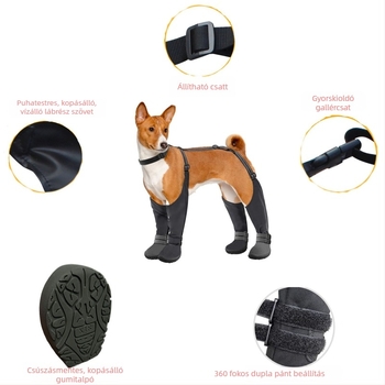 Kutyacipő reflexiós csíkkal, merev talpú, vízálló, csúszásmentes, kopásálló