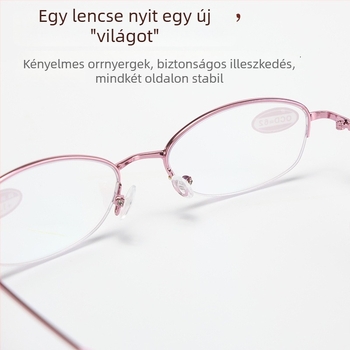 Olvasószemüveg fém félkeretben, műgyantából készült lencsék, kékfény-szűrő, UV védelem, aszférikus lencsék