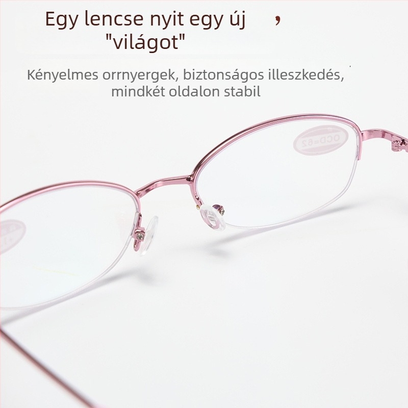 Olvasószemüveg fém félkeretben, műgyantából készült lencsék, kékfény-szűrő, UV védelem, aszférikus lencsék