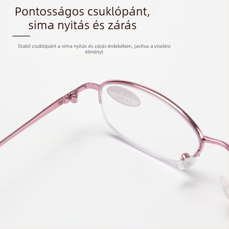 Olvasószemüveg fém félkeretben, műgyantából készült lencsék, kékfény-szűrő, UV védelem, aszférikus lencsék