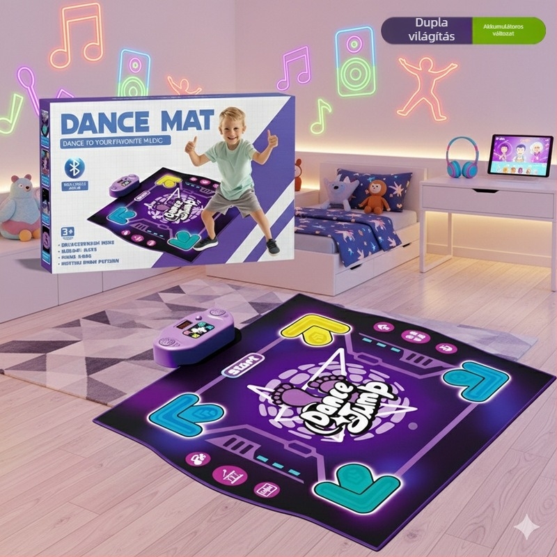 Gyermekek zenés táncmatraca — összecsukható, interaktív játék, műanyagból, 7–14 éveseknek