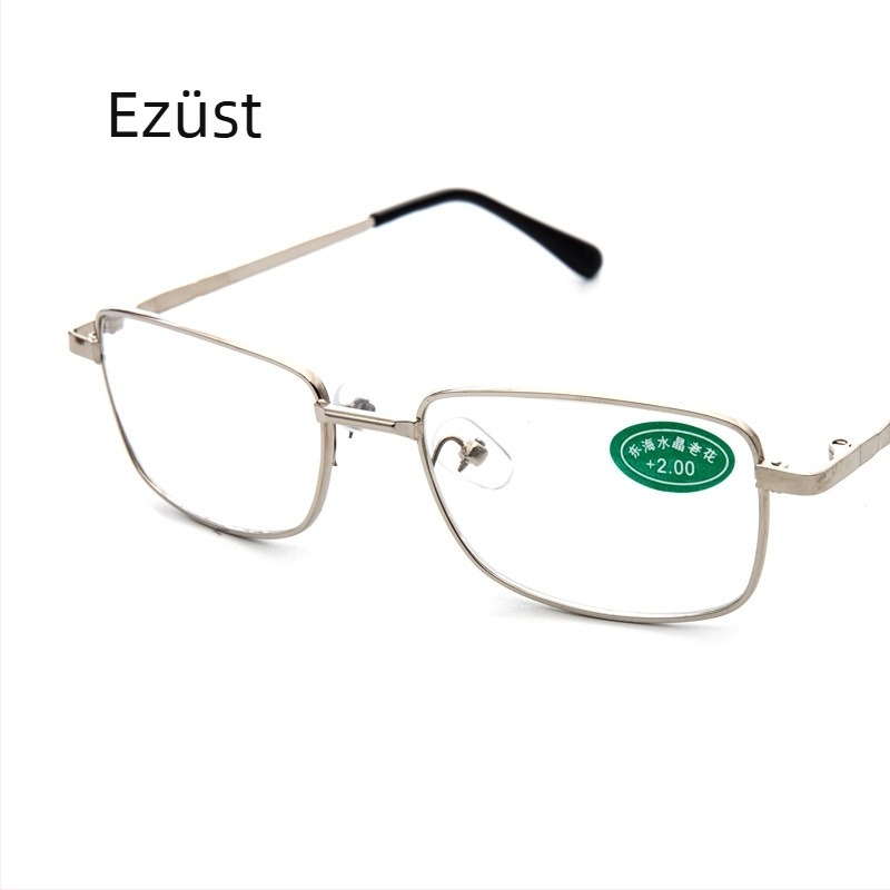 Olvasó szemüveg, modell 8099, üveg lencsék, fém keret, teljes keret, négyszögletes forma