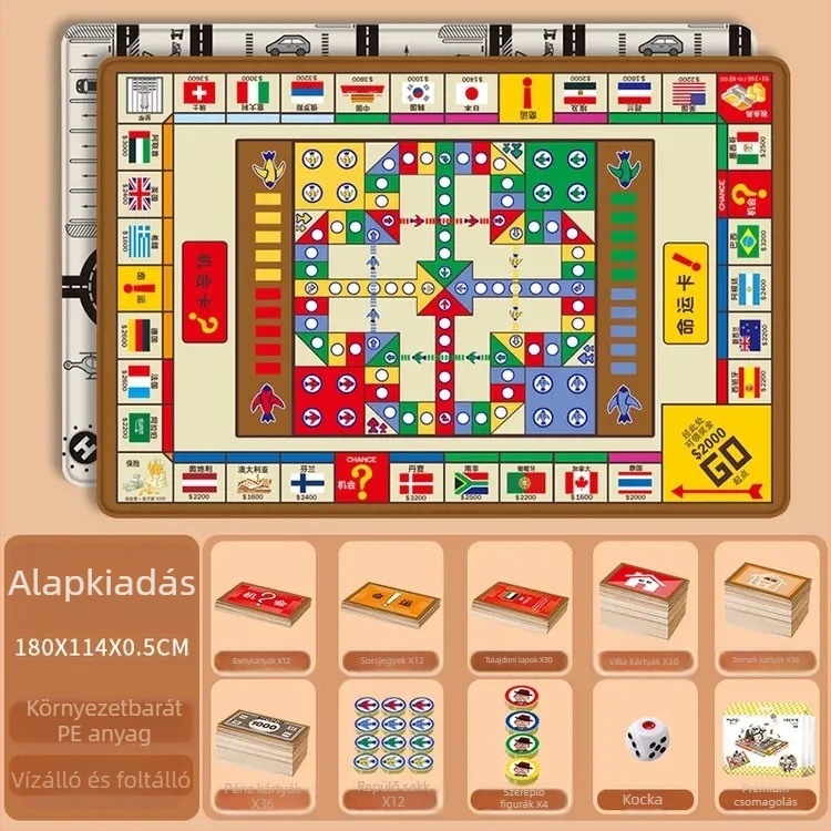 Kétoldalas, 3-in-1 oktató játszótér gyerekeknek: Ludo és Monopoly játékok, mászó tevékenység, PE anyag