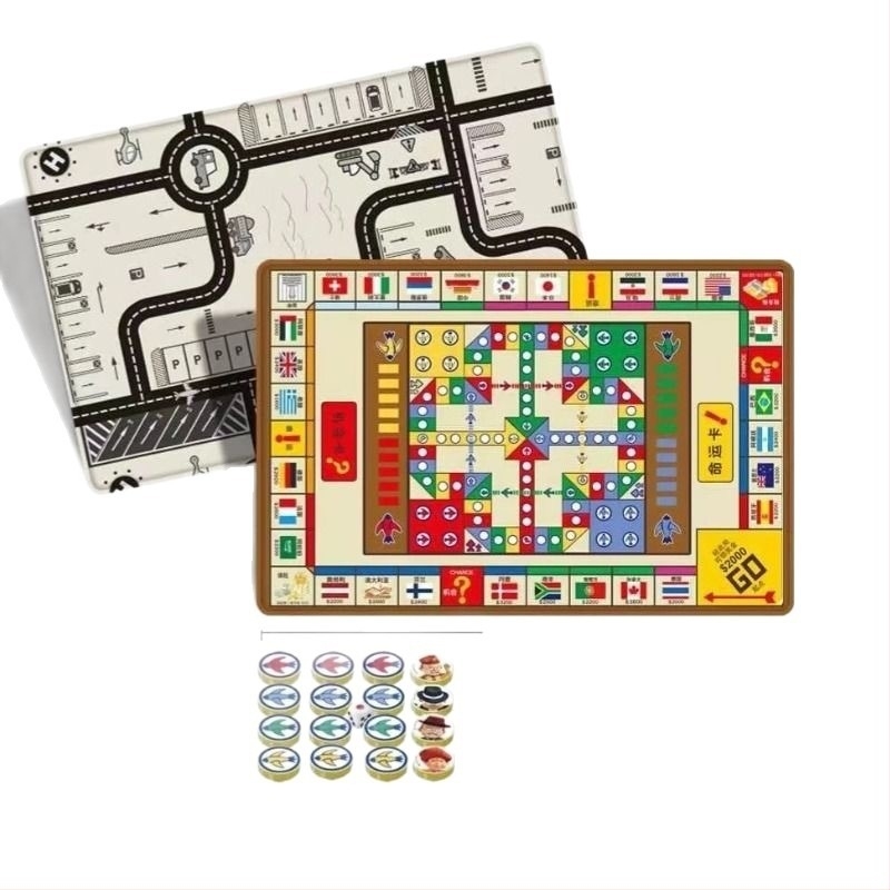Kétoldalas, 3-in-1 oktató játszótér gyerekeknek: Ludo és Monopoly játékok, mászó tevékenység, PE anyag