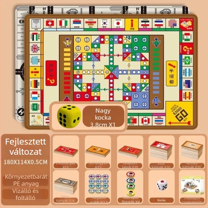 Kétoldalas, 3-in-1 oktató játszótér gyerekeknek: Ludo és Monopoly játékok, mászó tevékenység, PE anyag