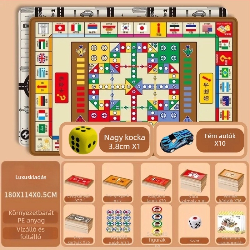 Kétoldalas, 3-in-1 oktató játszótér gyerekeknek: Ludo és Monopoly játékok, mászó tevékenység, PE anyag