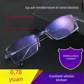 Kékfény elleni olvasó szemüveg, kettős használat közelre és távolra, ultrakönnyű PC lencsék, négyszögletes keret