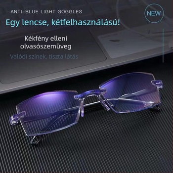 Kékfény elleni olvasó szemüveg, kettős használat közelre és távolra, ultrakönnyű PC lencsék, négyszögletes keret