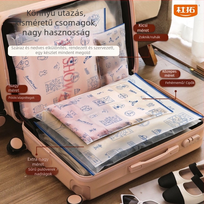 Ruhák és cipők tároló táska, négyszögletes formájú PET anyag, modell KTZFD, többfunkciós, utazáshoz és kozmetikumok tárolásához