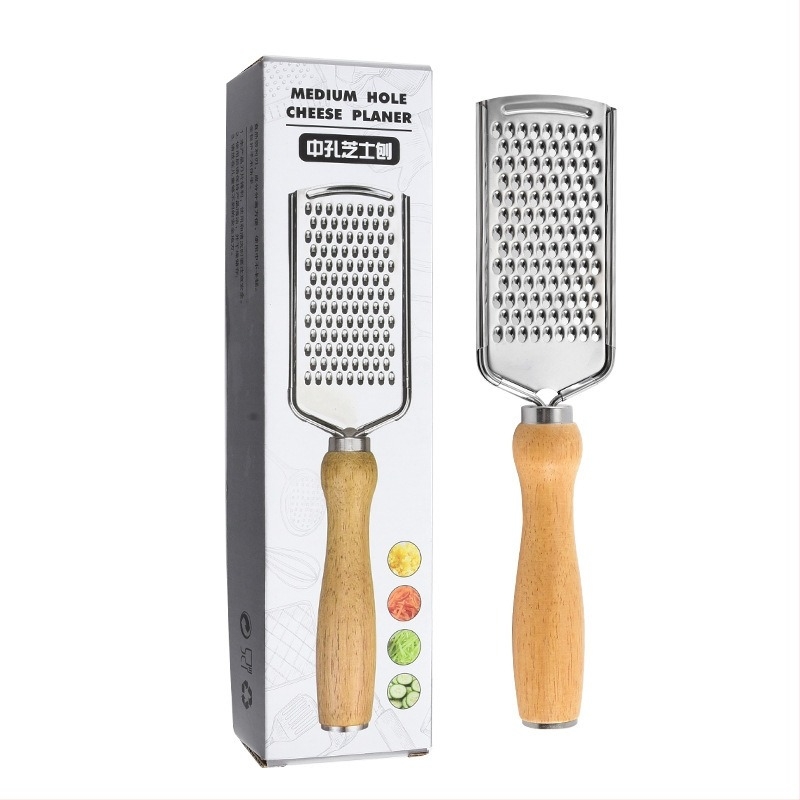 Tölgyfa kör alakú fogantyúval rendelkező többfunkciós reszelő – rozsdamentes acél, sajt, gyömbér és citrom reszeléséhez