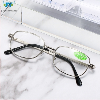 Olvasó szemüveg fém kerettel, üveg lencsékkel, teljes keret, közeli látás támogatott