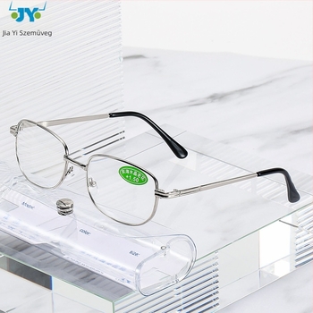 Olvasó szemüveg fém kerettel, üveg lencsékkel, teljes keret, közeli látás támogatott