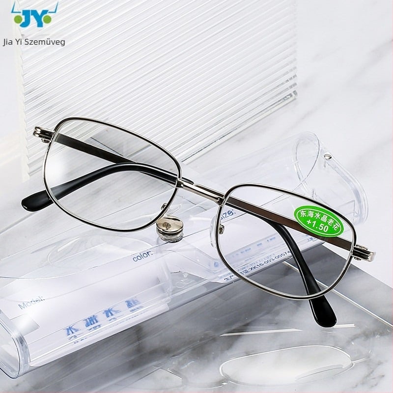 Olvasó szemüveg fém kerettel, üveg lencsékkel, teljes keret, közeli látás támogatott