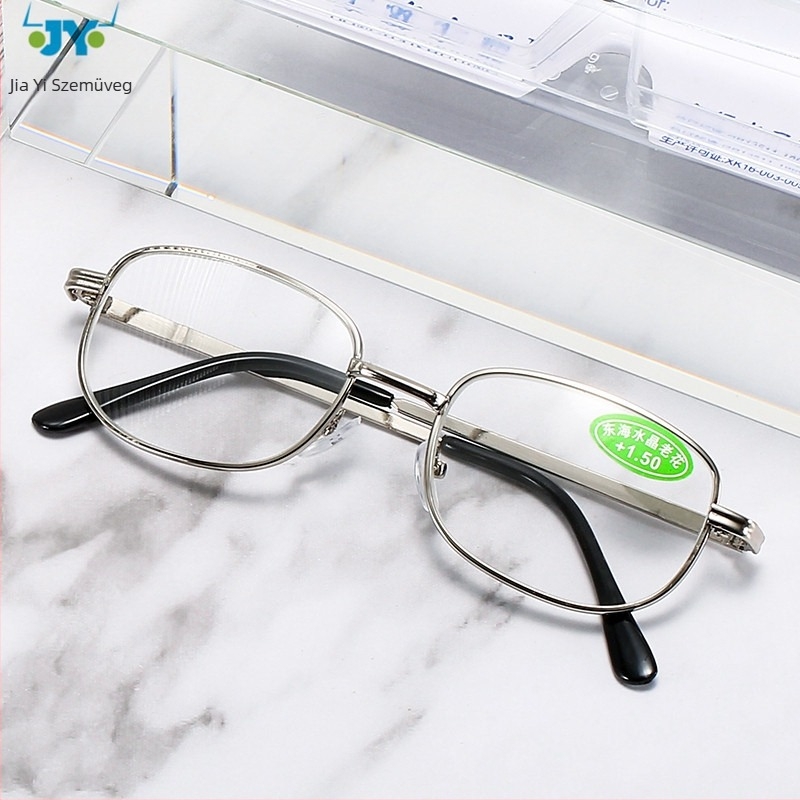 Olvasó szemüveg fém kerettel, üveg lencsékkel, teljes keret, közeli látás támogatott
