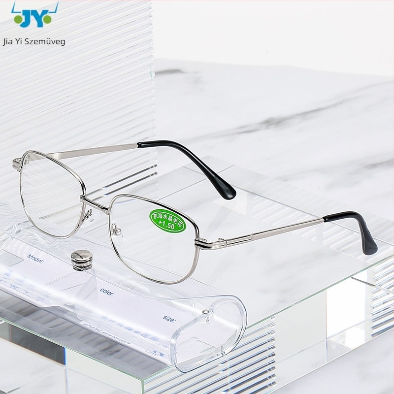 Olvasó szemüveg fém kerettel, üveg lencsékkel, teljes keret, közeli látás támogatott