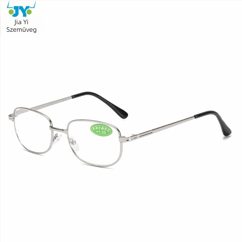 Olvasó szemüveg fém kerettel, üveg lencsékkel, teljes keret, közeli látás támogatott