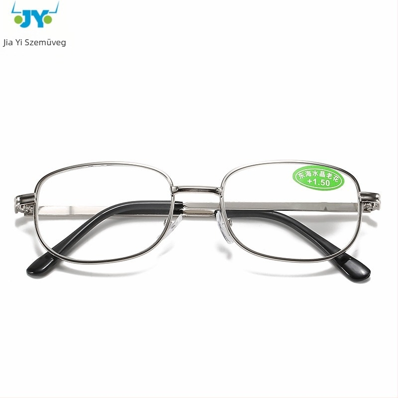 Olvasó szemüveg fém kerettel, üveg lencsékkel, teljes keret, közeli látás támogatott