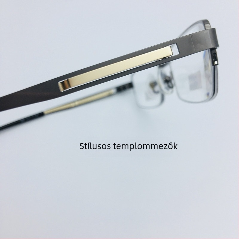 Olvasószemüveg fém félkerettel és bevont lencsékkel; lencsék gyantából; UV-védelem, anti-kék fény, aszférikus lencsék; négyszögletes formája, üzleti stílus; férfiak számára; 2016-ban megjelent.