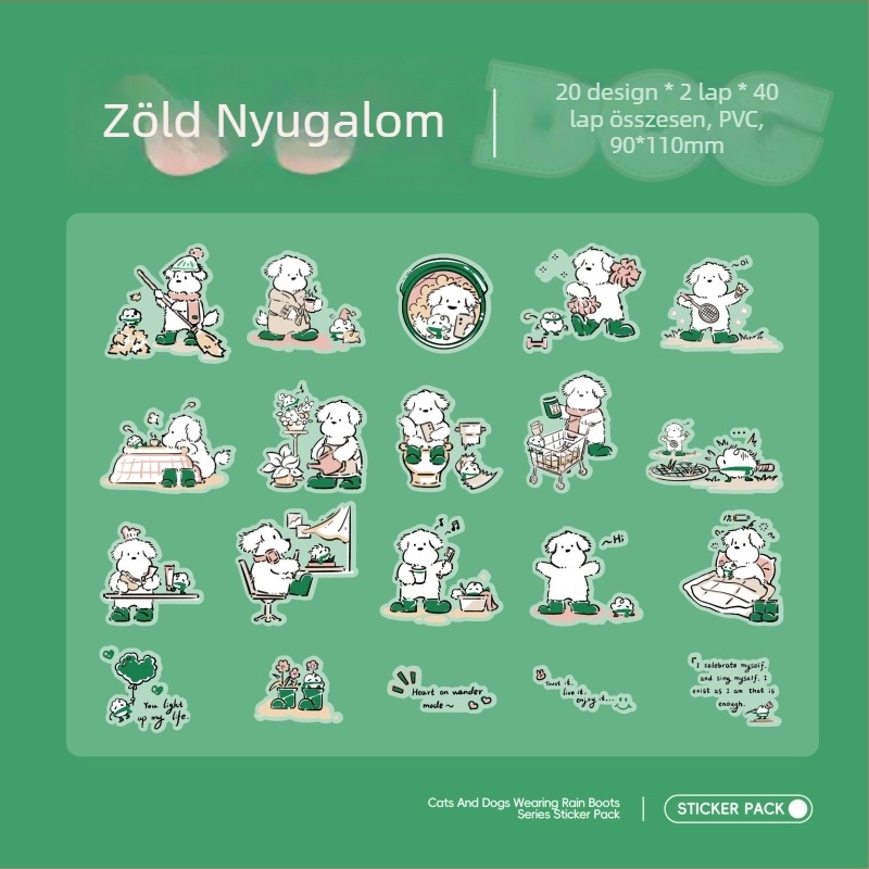 Rajzfilm-stílusú matricák napló dekorációhoz: macskák és kutyák esőcsizmában, DIY dekoratív matricák