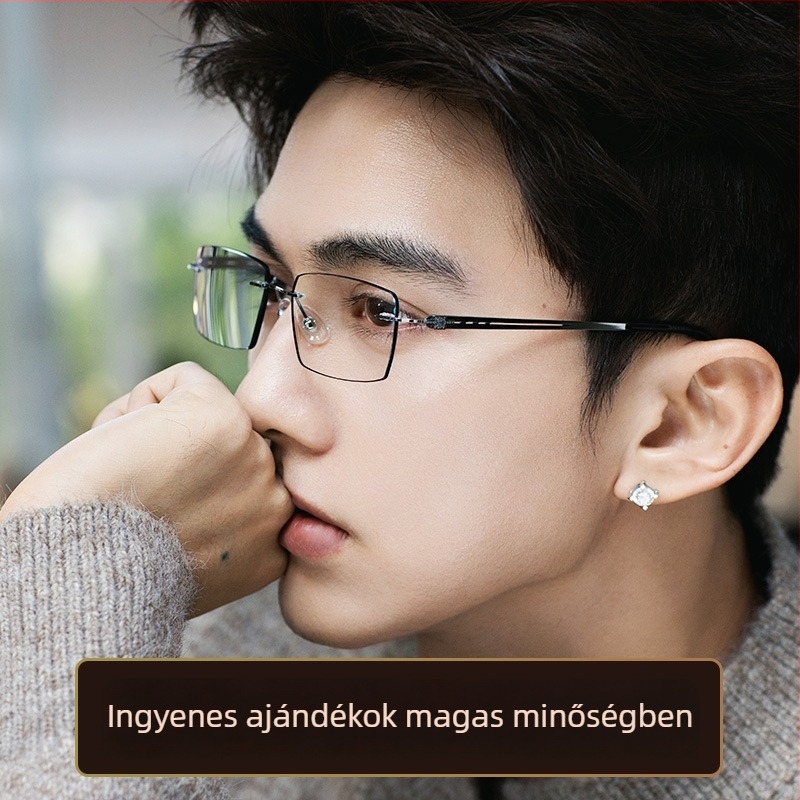 Keret nélküli olvasó szemüveg, anti-kék fény és anti-radiáció funkcióval, gyantából készült lencsékkel, fém keret, dioptria opciók 100/150/200/250/300 férfiaknak középkorú és idősebbeknek