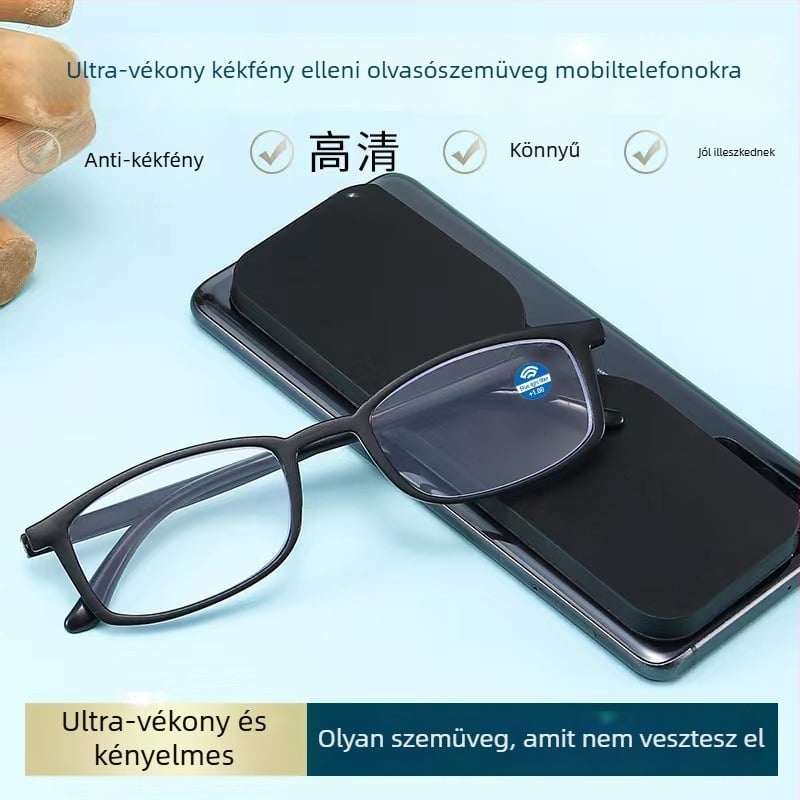 TR90 keretes olvasó szemüveg PC lencsékkel, anti-kék fény és UV védelem, teljes keret, alkalmas myopiához