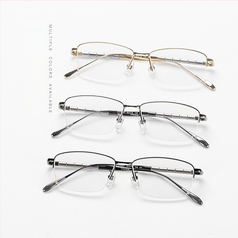 Tiszta titánból készült presbyopia szemüveg, kettős használat távolra és közelre, nagy felbontású kékfény-szűrős lencsékkel, négyszögletes félkeret