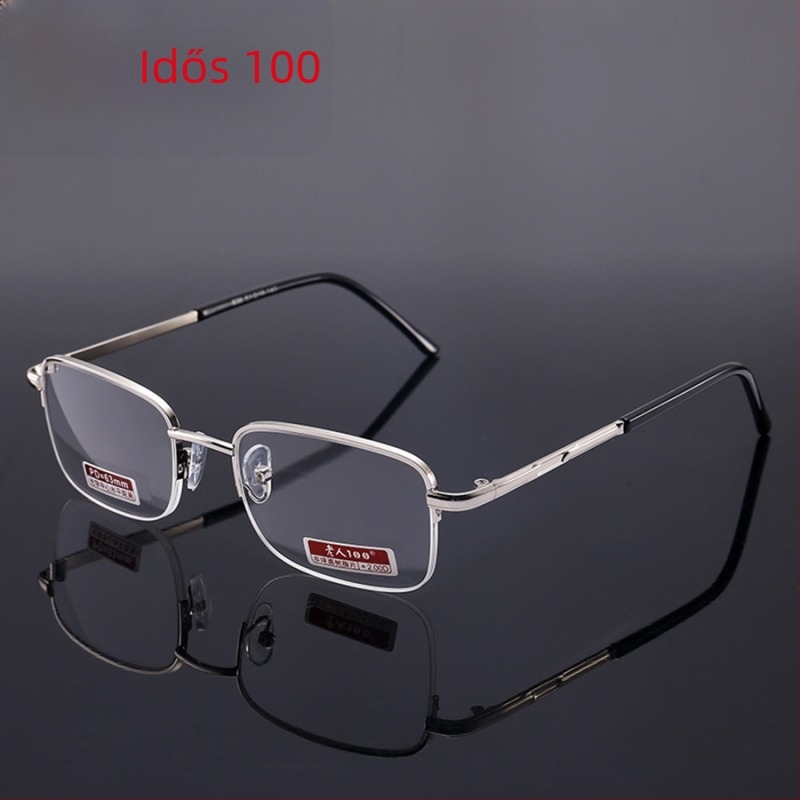 Olvasószemüveg, ultra könnyű félkeret, gyanta lencsék, fém keret, +100–+400 dioptria, uniszex, felnőttek