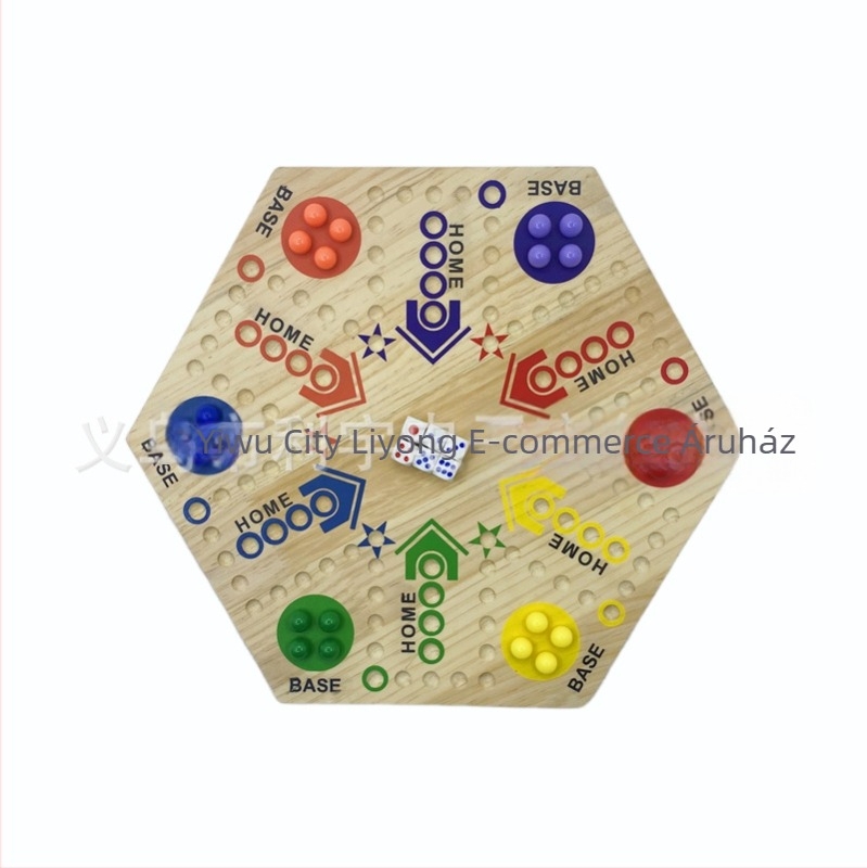 Fából készült kétoldalas társasjáték – Flying Chess, többjátékos pályás játék, 4–35 éveseknek