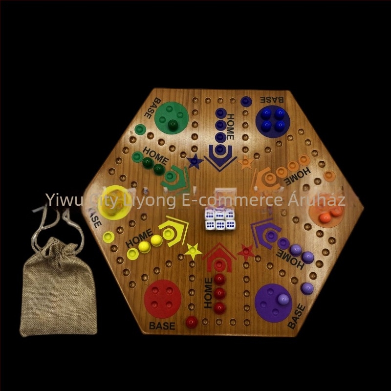 Fából készült kétoldalas társasjáték – Flying Chess, többjátékos pályás játék, 4–35 éveseknek