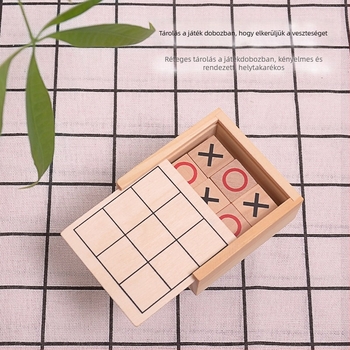 Fából készült XO tic-tac-toe oktató társasjáték gyerekeknek, 4–14 éveseknek, logikai gyakorlás, interaktív játék