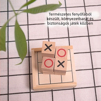 Fából készült XO tic-tac-toe oktató társasjáték gyerekeknek, 4–14 éveseknek, logikai gyakorlás, interaktív játék