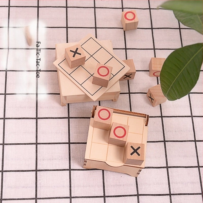 Fából készült XO tic-tac-toe oktató társasjáték gyerekeknek, 4–14 éveseknek, logikai gyakorlás, interaktív játék
