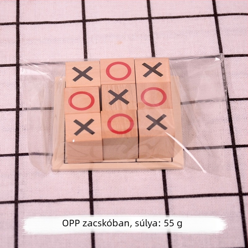 Fából készült XO tic-tac-toe oktató társasjáték gyerekeknek, 4–14 éveseknek, logikai gyakorlás, interaktív játék