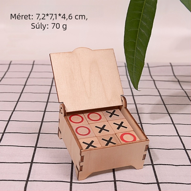 Fából készült XO tic-tac-toe oktató társasjáték gyerekeknek, 4–14 éveseknek, logikai gyakorlás, interaktív játék