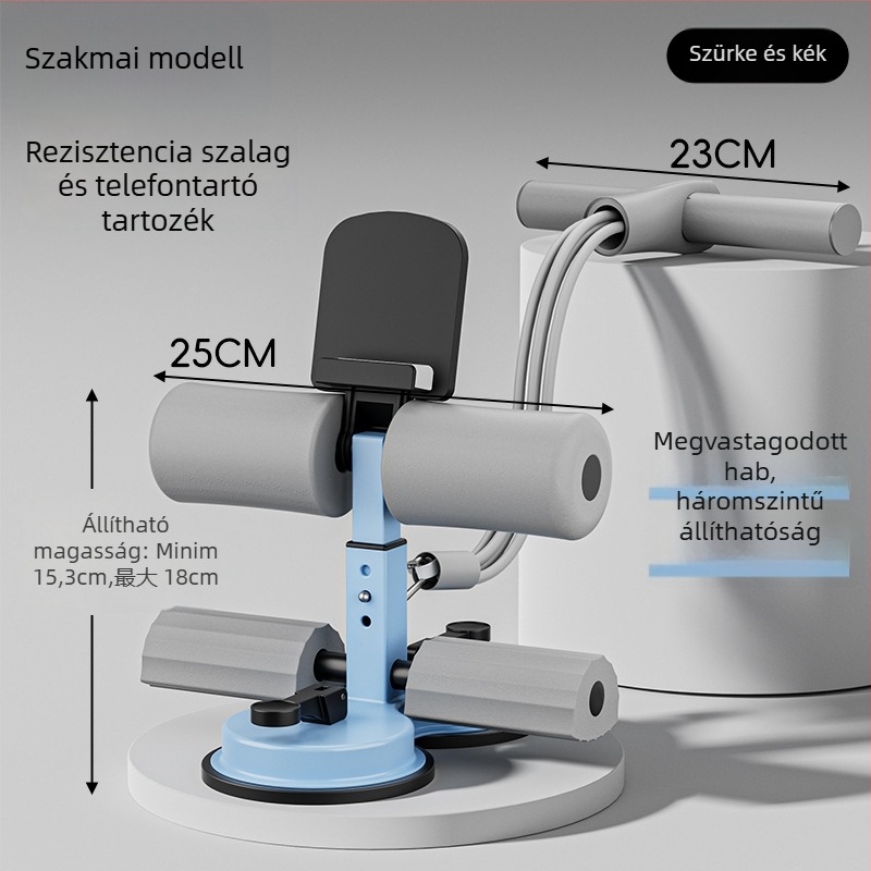 Sit-up segédeszköz telefontartóval, beltéri hasizom-edző vákuumos pohárral és hatszöves sínnel, irodai és otthoni használatra, tömege 980 g