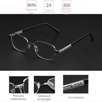 Olvasó szemüveg kristály lencsékkel, teljes keret rézötvözetből, ütésálló lencsék