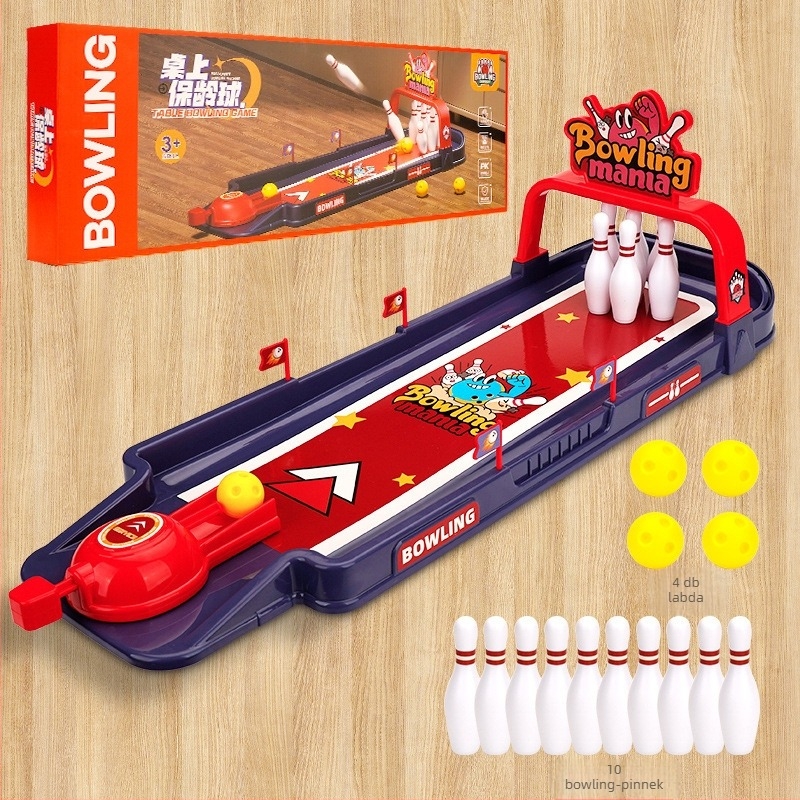 Többjátékos asztali játék: bowling, foci, kosárlabda és katapult; szülő–gyermek interakció; műanyag; 4–35 éveseknek.