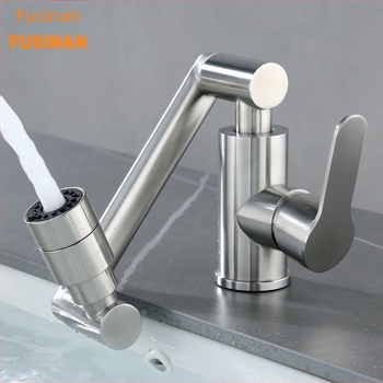 304 rozsdamentes acélból készült, kefés felületű mosdó alatti fürdőszobai csaptele, forgó és összecsukható, meleg/hideg víz, modell FSN-9106