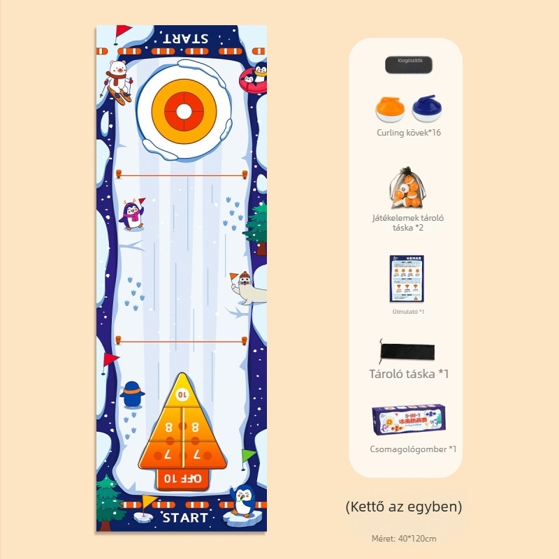 Öt-az-egyben asztali játék: asztali hokizás, curling és bowling – műanyag, oktató és interaktív gyerekjáték