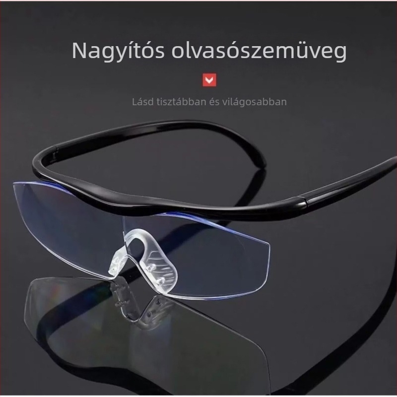 Fejre helyezhető olvasó szemüveg, nagyítás idős felhasználóknak, hordozható, kékfény-szűrős PC lencsékkel, keret nélküli kivitel, négyzetes stílus.