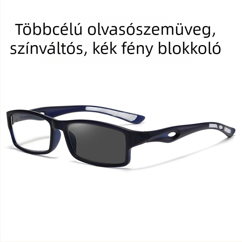 Olvasószemüveg fotokróm multifokális lencsékkel, kékfény védelemmel, PC kerettel, felnőtteknek