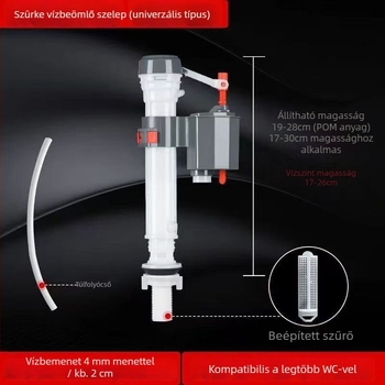 WC vízbevezető szelep — univerzális, kihúzható, magas nyomású, PP alapanyagból, injekciós öntés, forgatható használat