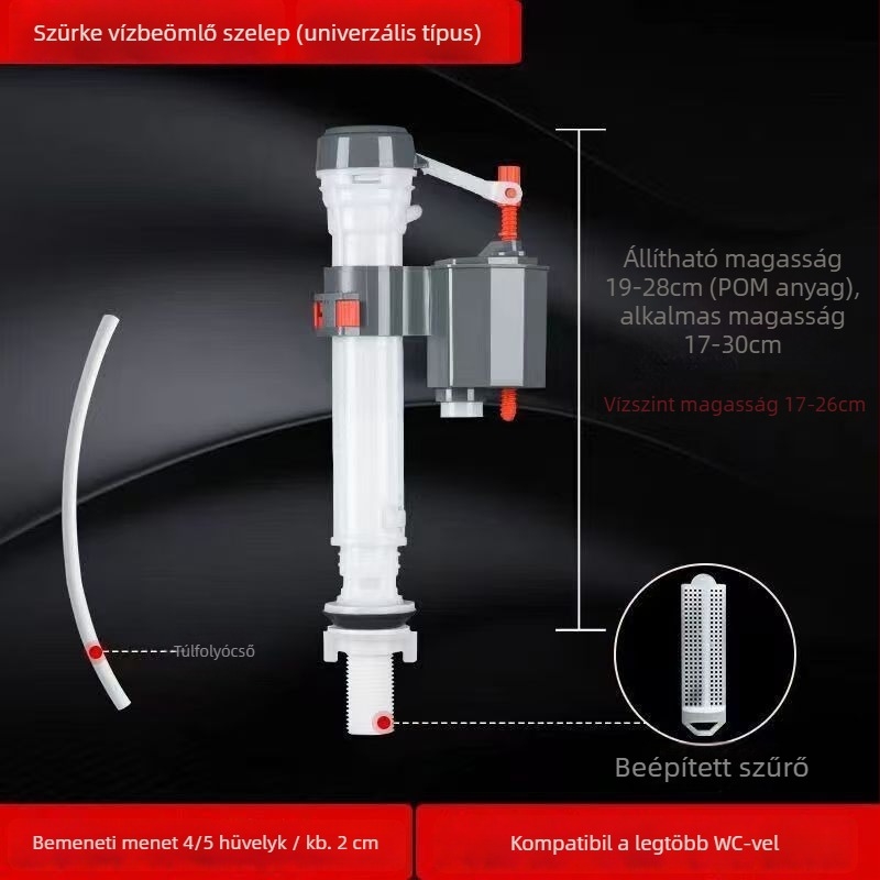 WC vízbevezető szelep — univerzális, kihúzható, magas nyomású, PP alapanyagból, injekciós öntés, forgatható használat
