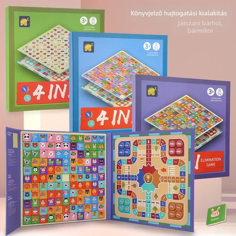 Fából készült két az egyben memória- és repülő sakk játék gyerekeknek, 4–6 évesek, blisteres csomagolás, Zhejiang eredetű