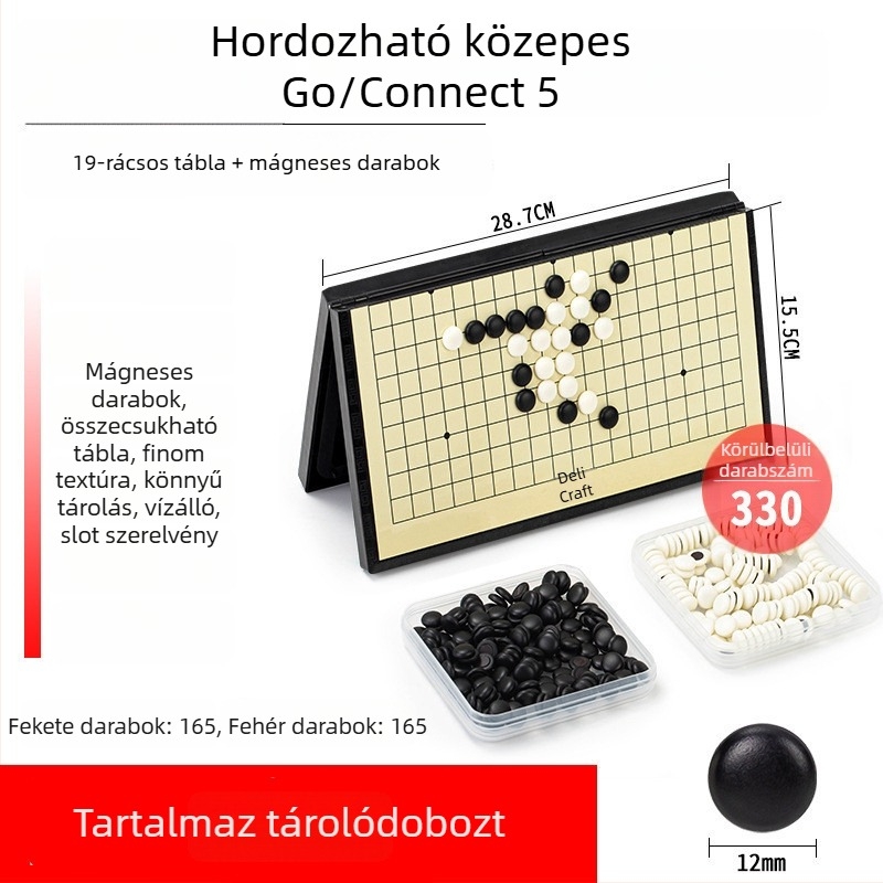 Mágneses Go és Gomoku társasjáték készlet – mágneses bábuk, Go/Gomoku tábla, oktató szórakozás, 4-61+ éveseknek
