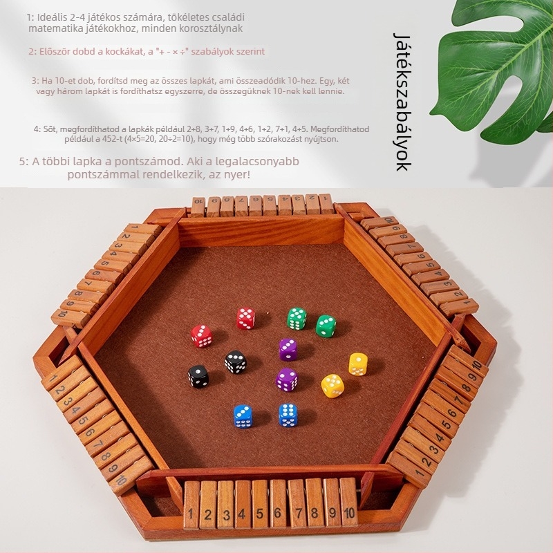 Fából készült, kétoldalas hatoldalú kártyajáték gyerekeknek, családi társasjáték