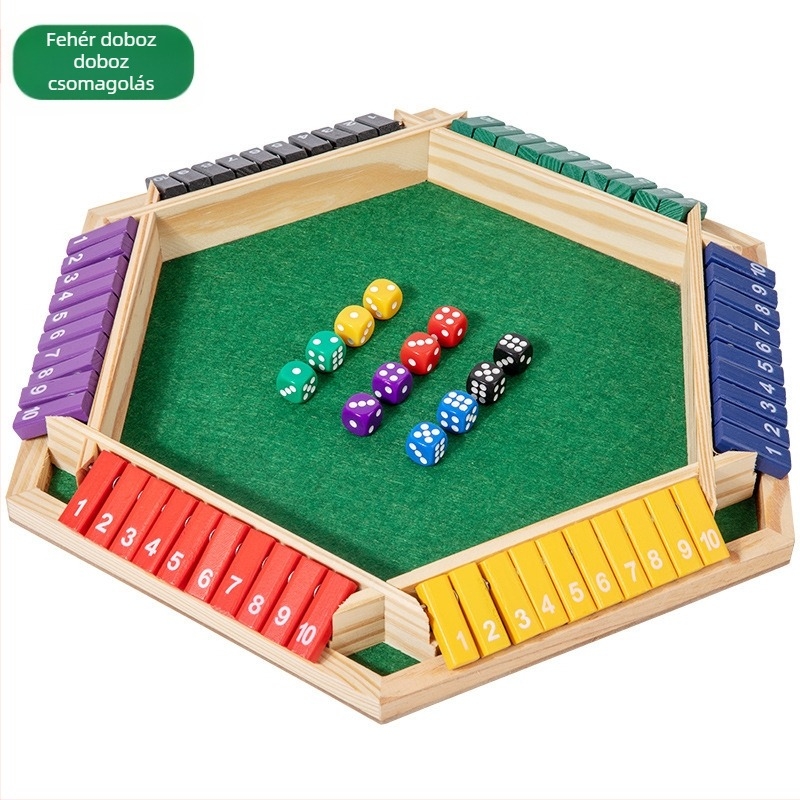 Fából készült, kétoldalas hatoldalú kártyajáték gyerekeknek, családi társasjáték