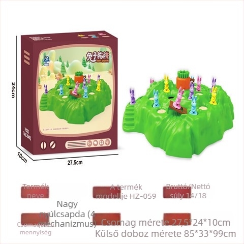 Nyúlcsapda társasjáték – műanyag, családi játék, fejleszti a szellemi fejlődést és a finom motorikát, interaktív játék, 4–61 éveseknek