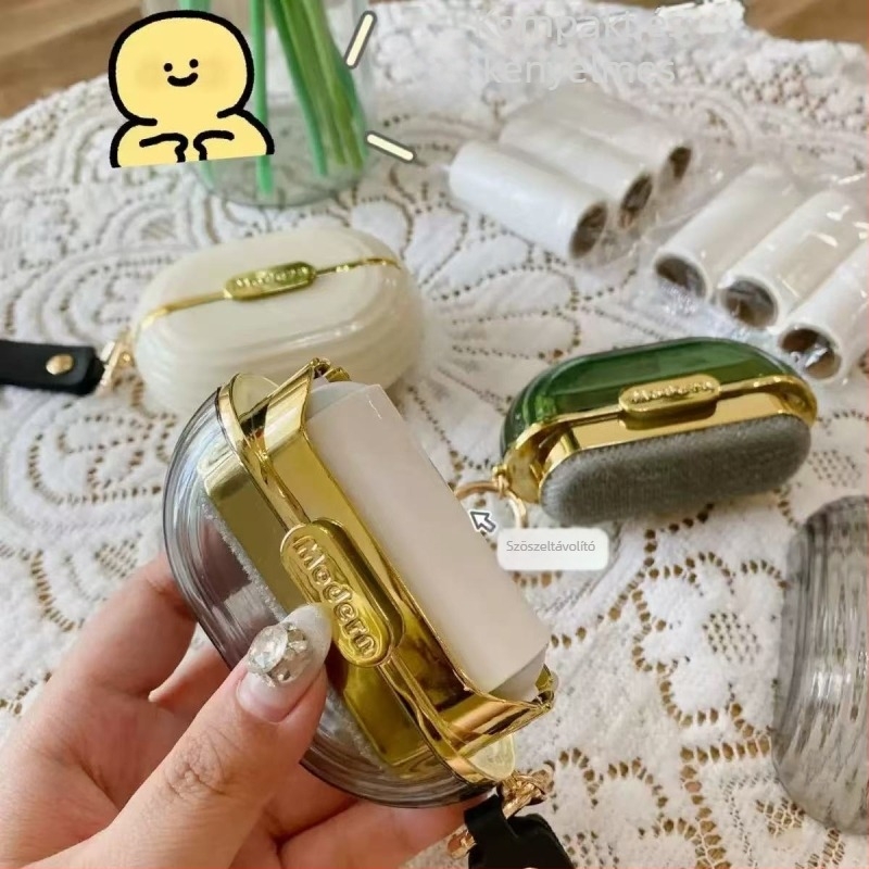 Kényelmesen hordozható, kétoldalas szöszmentesítő görgő ruhák és kanapék számára, újrahasználható szőr eltávolító kefével és fedéllel