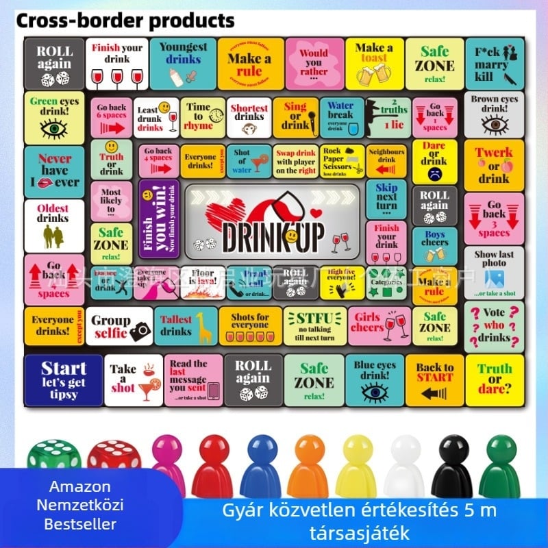 Párok közötti társasjáték - Monopoly-stílusú ivós játék (Anyag: természetes kaucsuk; Jellemzők: egyszerű párkapcsolati randizós játék; Alkalmazási helyszínek: közösség; Téma: felnőtt ismerkedés)